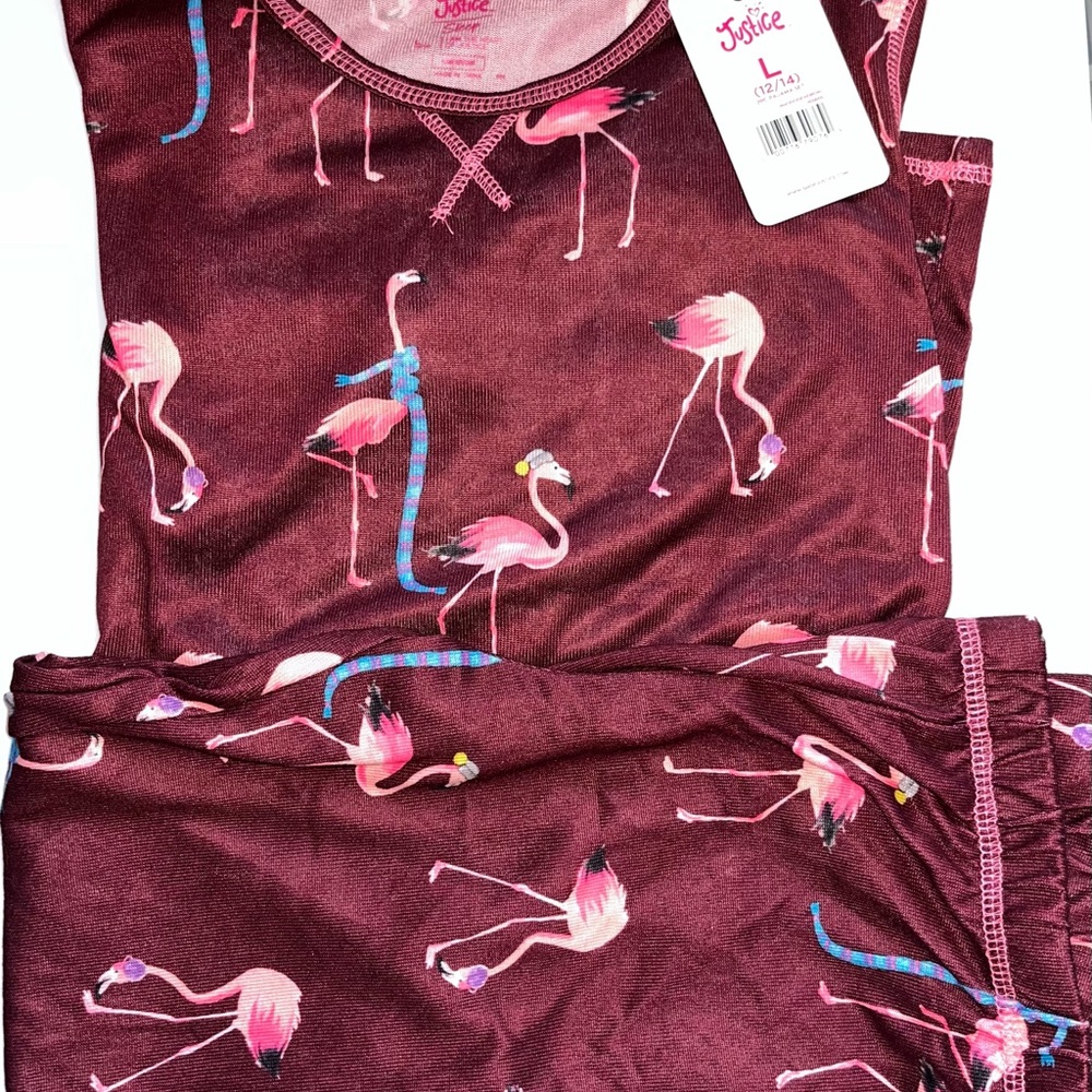 Justice Flamingo Pajama Set - Burgundy and Pink sz 12/14
